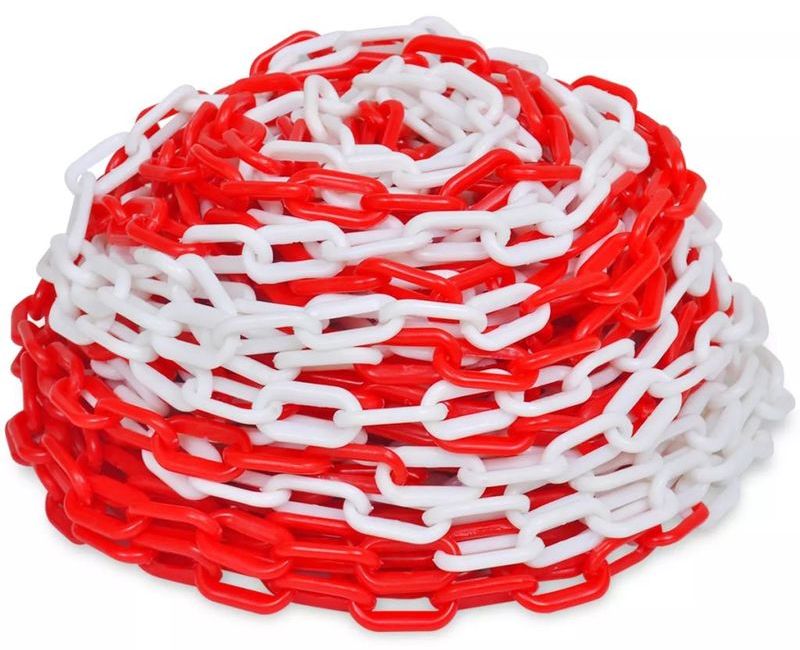 CADENA PLASTICA ROJA Y BLANCA x 25 Mts.